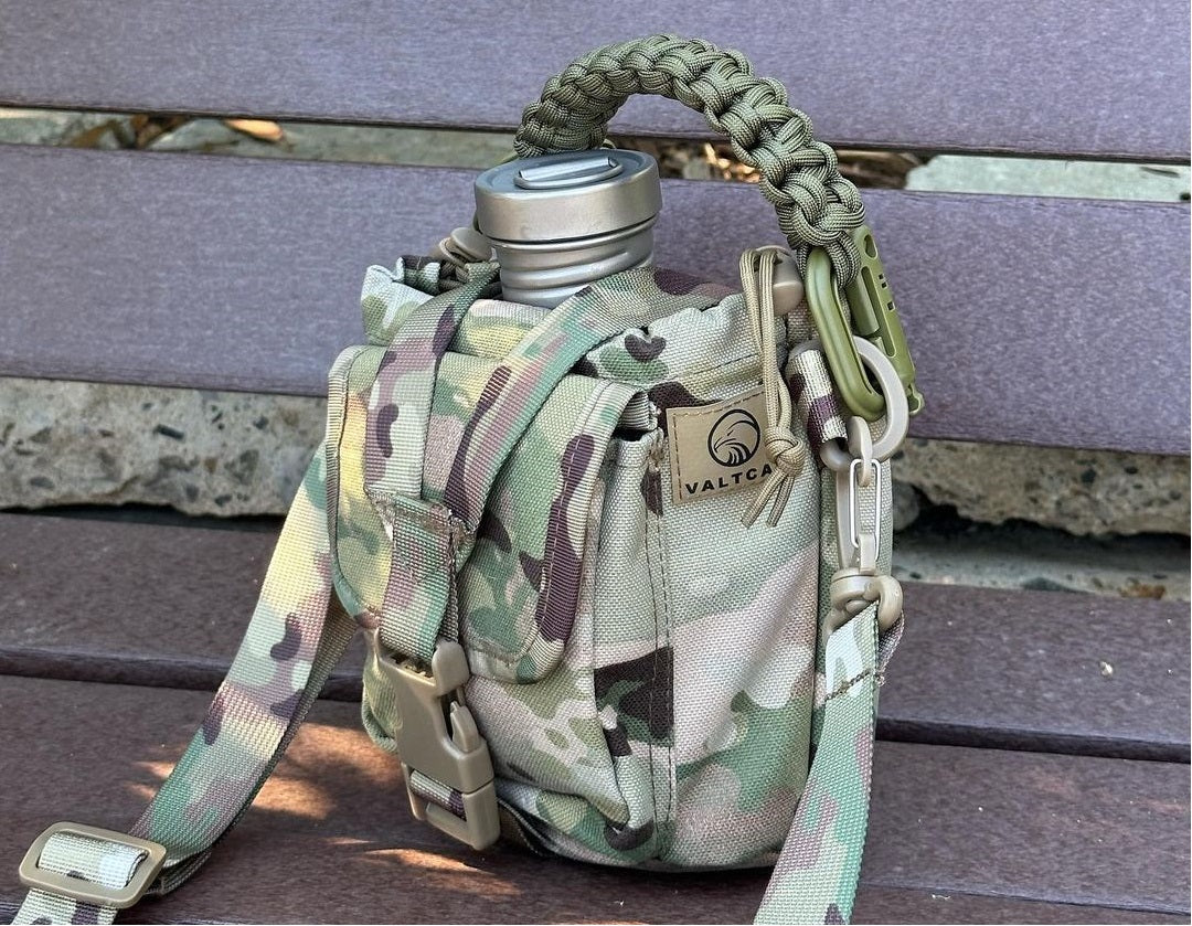 Valtcan Titanium Canteen Military Bottle with Carry Case 1100ml 37oz Capacity