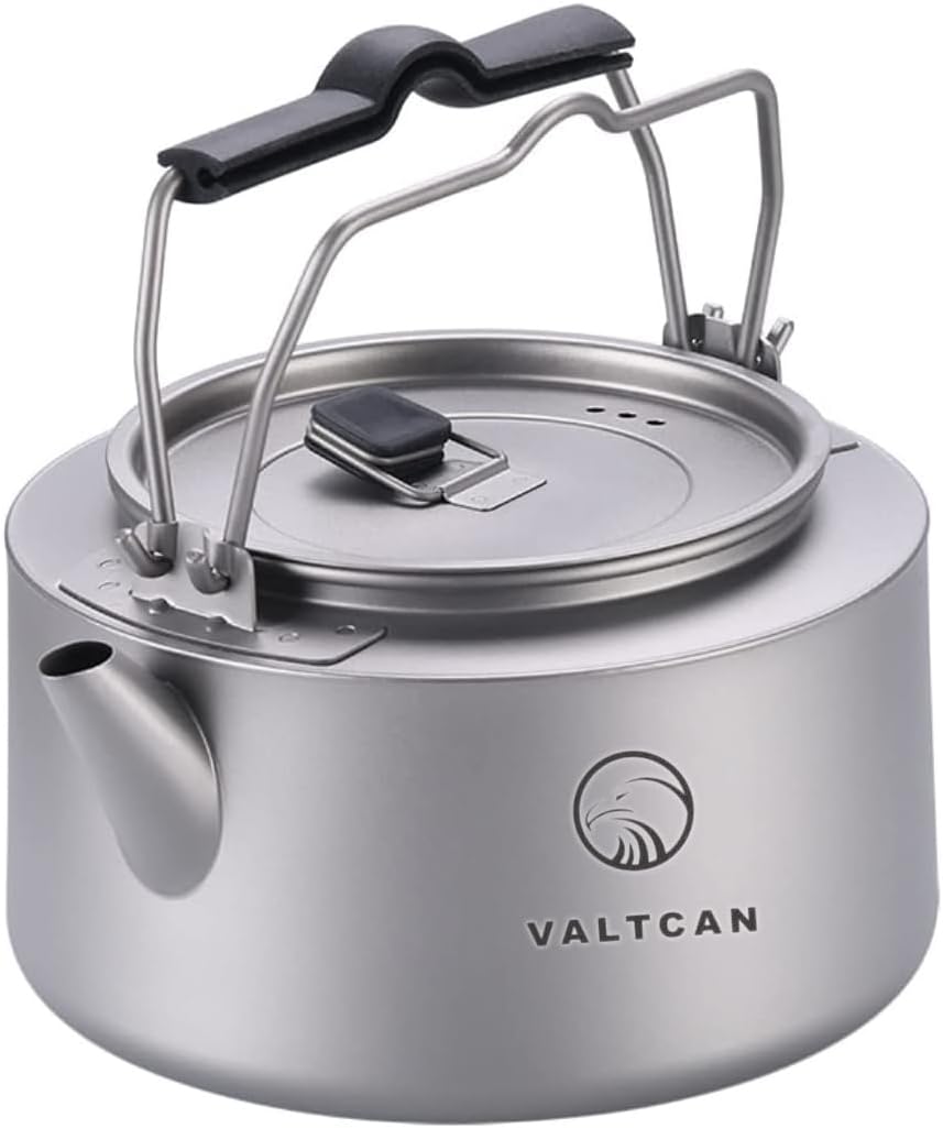 Valtcan 1000ml Titanium Kettle Pot Camping Water with Tight Lid Handle