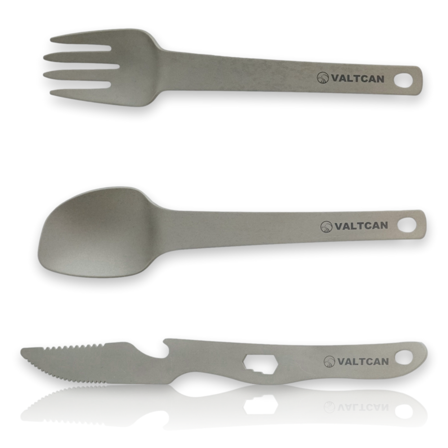 Valtcan Titanium 3 Piece Utensil Fork Spoon Knife Ultra Compact Carry Design System 63g