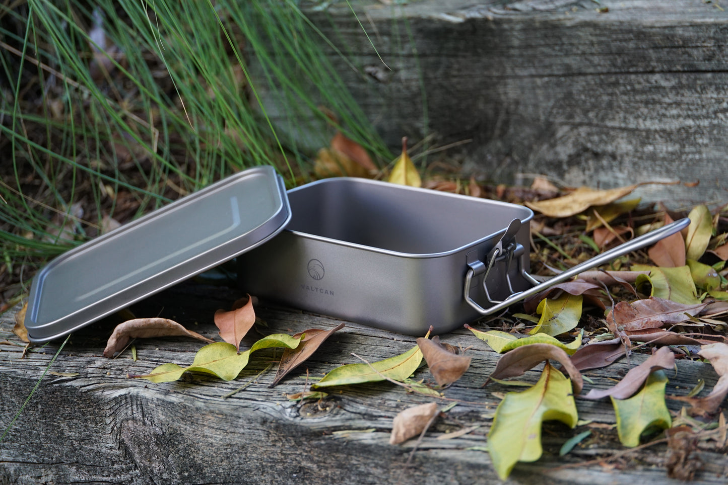 Valtcan Titanium Camping Lunch Bento Box 1200ml with Lid Seal and Cover Foldable Handle for Heating on Fire Camp Backpacking Container 40 oz Ultralight 254g