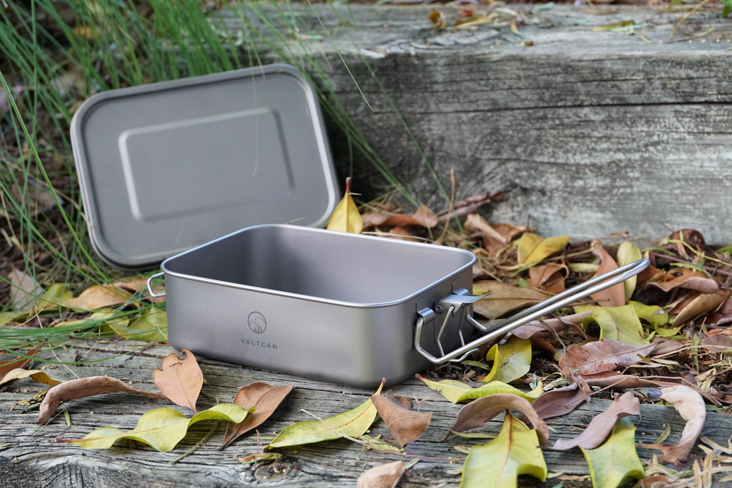 Valtcan Titanium Camping Lunch Bento Box 1200ml with Lid Seal and Cover Foldable Handle for Heating on Fire Camp Backpacking Container 40 oz Ultralight 254g