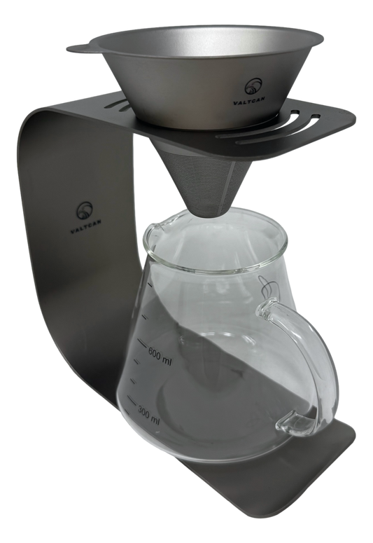 Valtcan Titanium Pour Over Coffee Maker Set – Reusable Metal Filter, Cone Dripper, Mug Stand – Ultralight, Durable, No Plastic, for Camping, Hiking, Home or Office Brewing