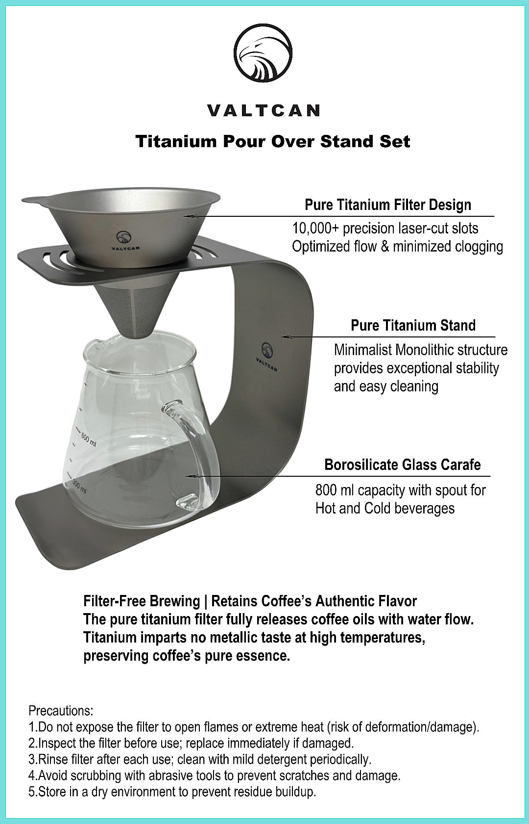 Valtcan Titanium Coffee Pour Over Kit Stand Set Filter Pot