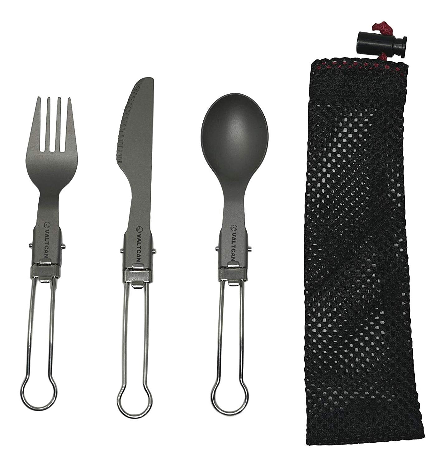 Valtcan Titanium EDC Folding Cutlery 3 Piece Utensil Set