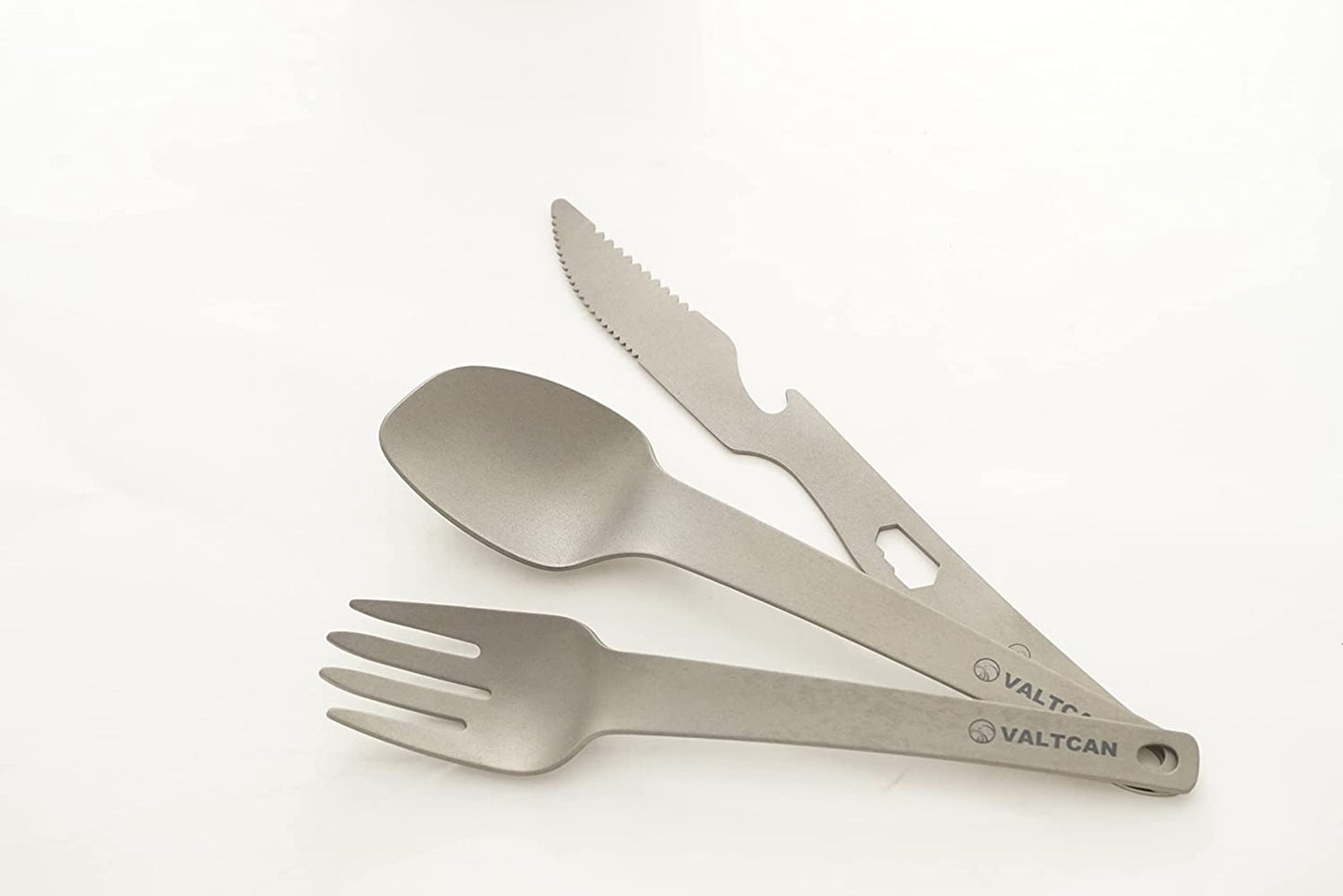 Valtcan Titanium 3 Piece Utensil Fork Spoon Knife Ultra Compact Carry Design System 63g