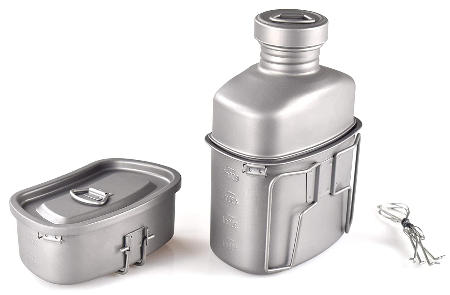 Valtcan Titanium EndurePro Kantine mit Kochgeschirr, Wasserflaschen-Set, Hydrate for Survival, 1,1 l, 750 ml, 400 ml, Lunchbox-Becher mit Deckel und Tragetasche 350 g