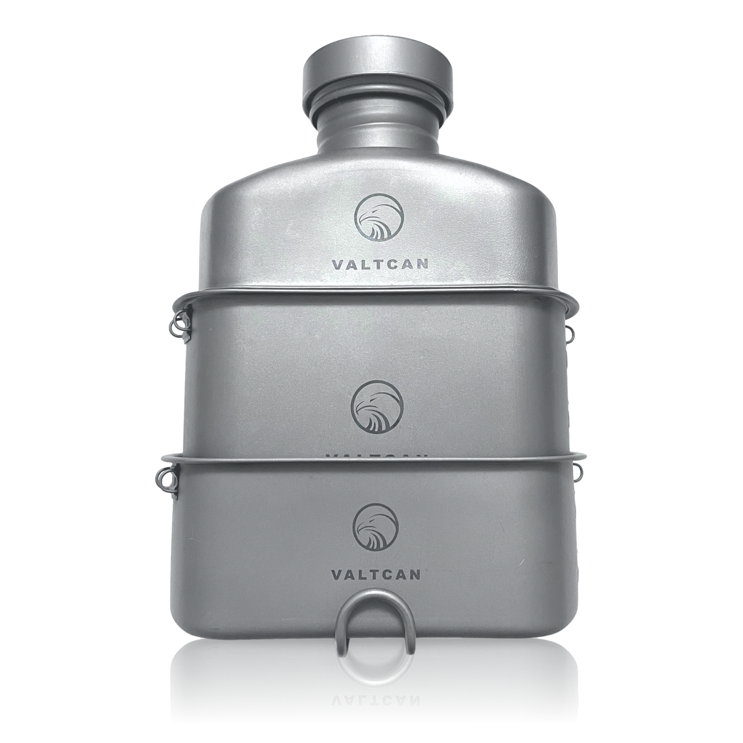 Valtcan Titanium EndurePro Kantine mit Kochgeschirr, Wasserflaschen-Set, Hydrate for Survival, 1,1 l, 750 ml, 400 ml, Lunchbox-Becher mit Deckel und Tragetasche 350 g