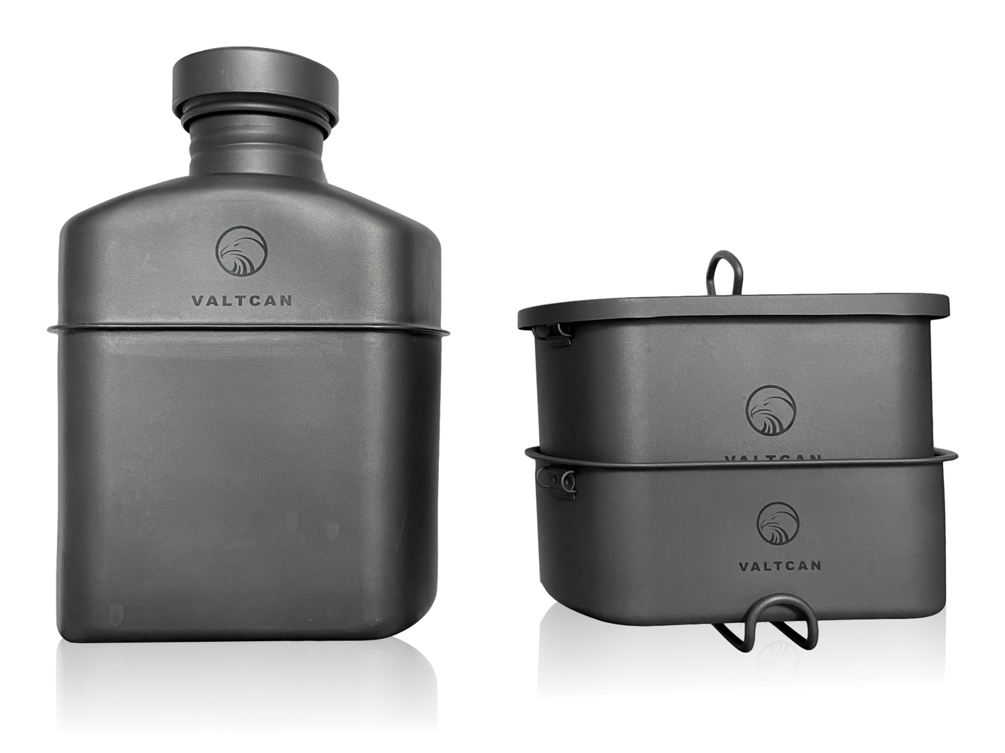 Valtcan Titanium EndurePro Kantine mit Kochgeschirr, Wasserflaschen-Set, Hydrate for Survival, 1,1 l, 750 ml, 400 ml, Lunchbox-Becher mit Deckel und Tragetasche 350 g