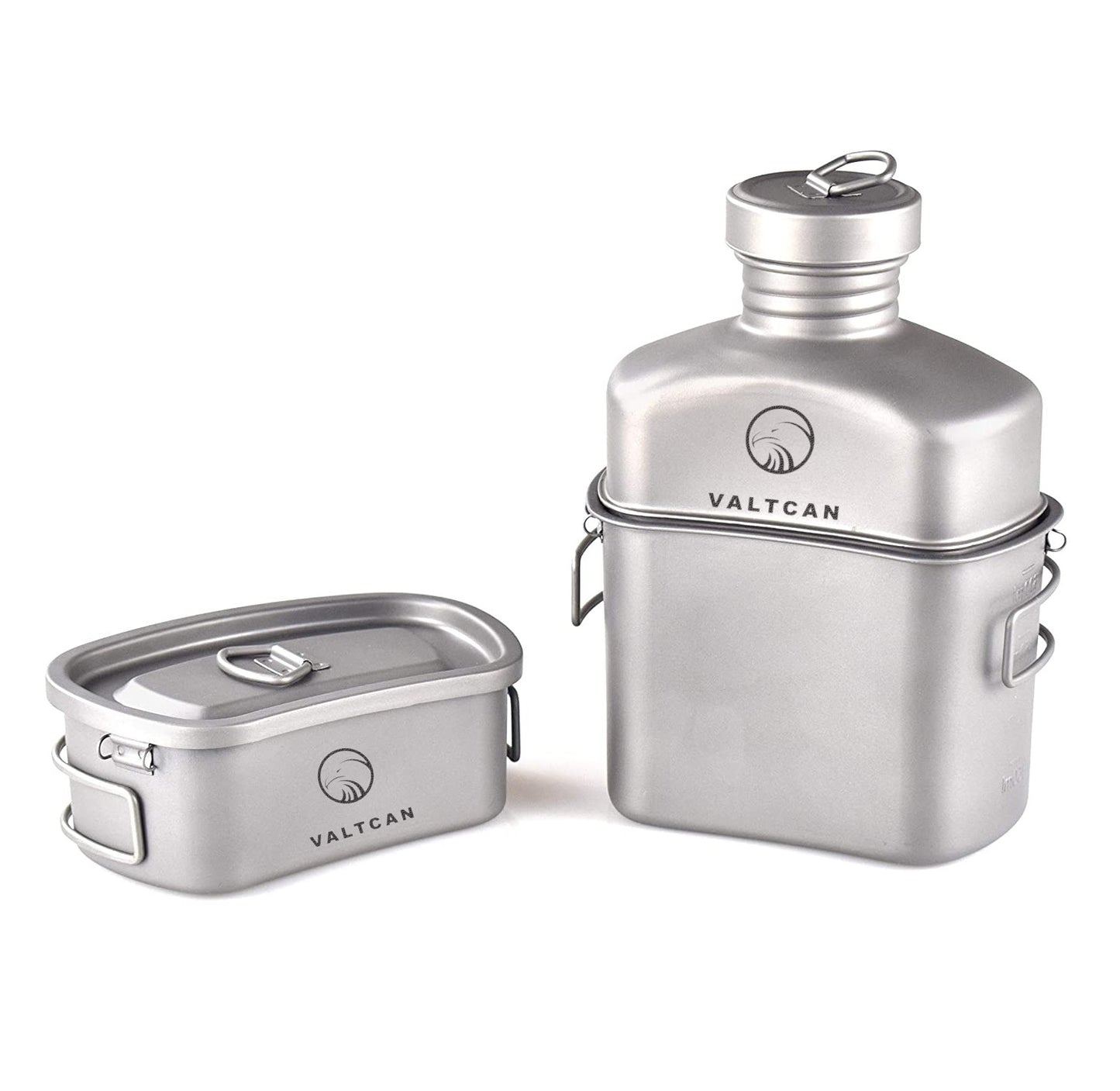 Valtcan Titanium EndurePro Kantine mit Kochgeschirr, Wasserflaschen-Set, Hydrate for Survival, 1,1 l, 750 ml, 400 ml, Lunchbox-Becher mit Deckel und Tragetasche 350 g