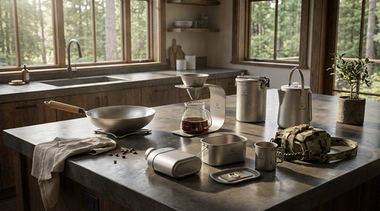 Best Titanium Camping Gear Guide: What's Actually Worth the Upgrade [2026] - Cooking gear displayed in a rustic kitchen.
