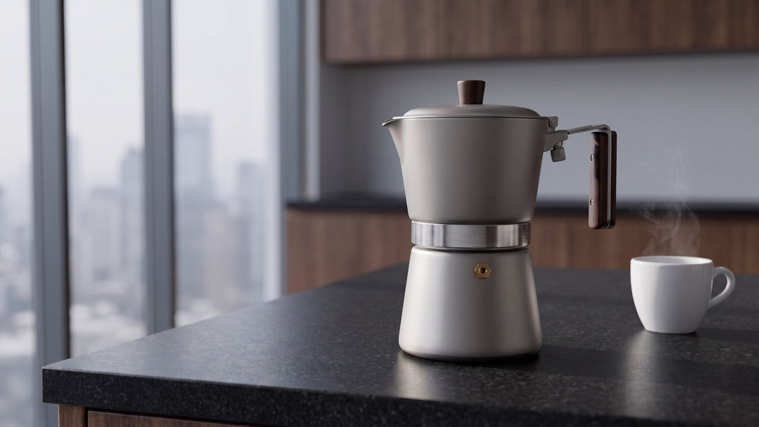 Valtcan titanium moka pot with walnut handle