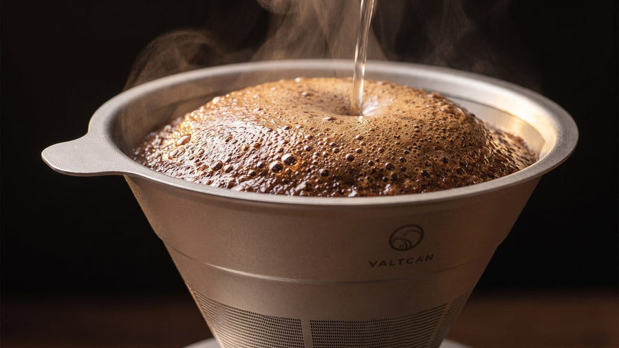 Coffee grounds blooming during a pour over