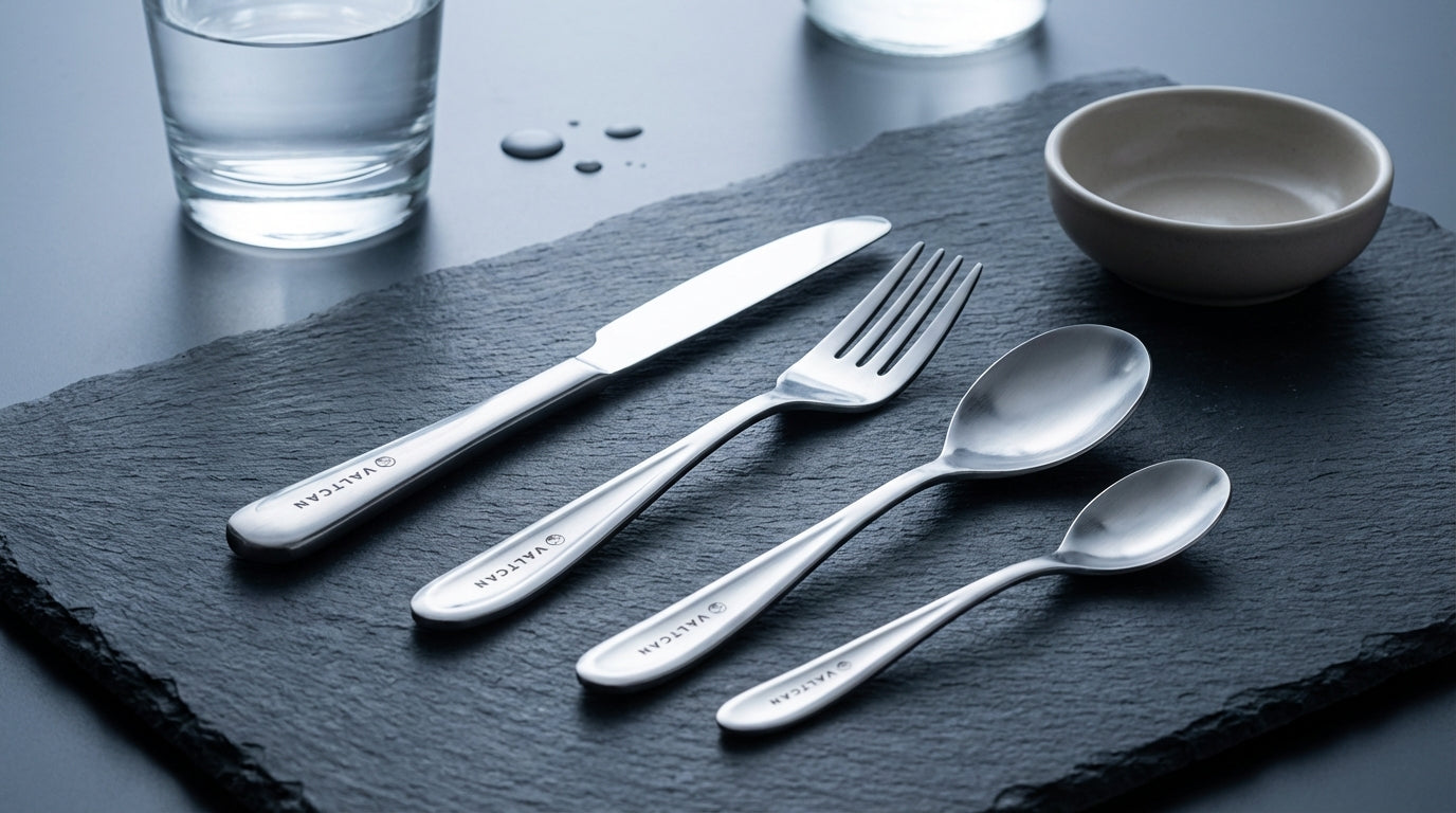 Valtcan Titanium Fork Spoon Knife Teaspoon Kitchen Flatware Long Dinner Size Travel Utensils Set 105g
