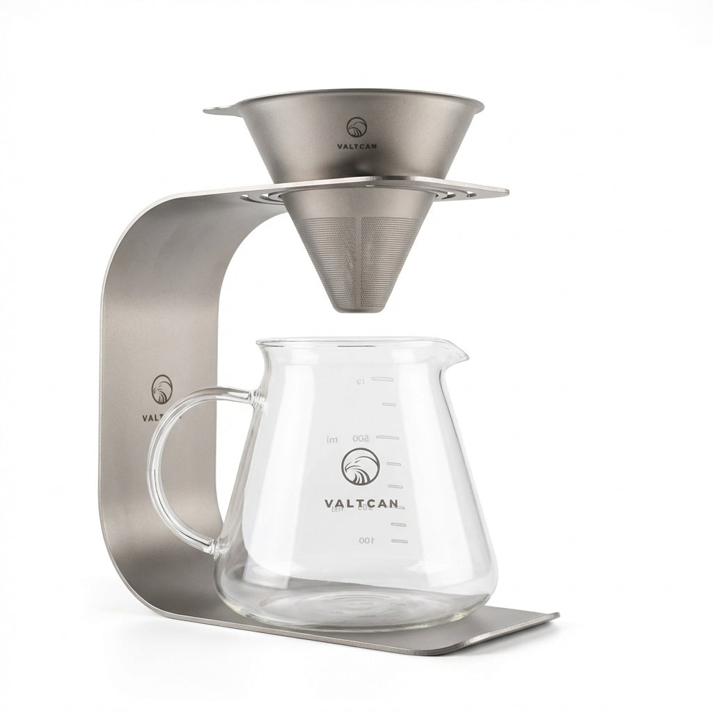 Valtcan Titanium Pour over Coffee brewing set with glass carafe and titanium filter