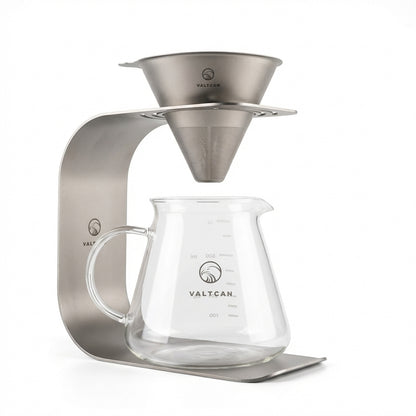 Valtcan Titanium Pour over Coffee brewing set with glass carafe and titanium filter