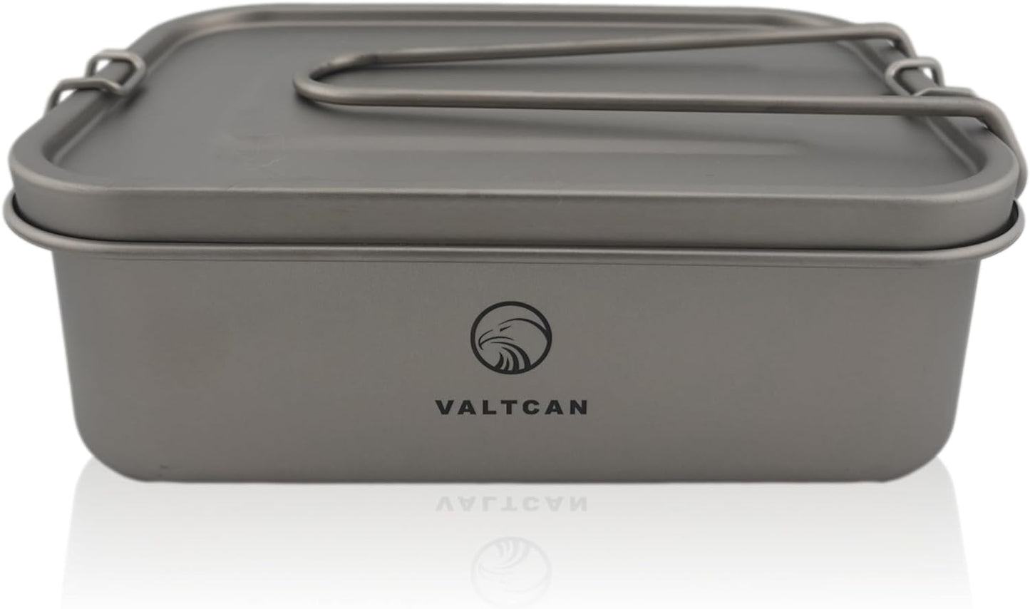 Valtcan Titanium Camping Lunch Bento Box 1200ml with Airtight Lid Seal and Cover Foldable Handle for Heating on Fire Camp Backpacking Container 40 oz Ultralight 254g