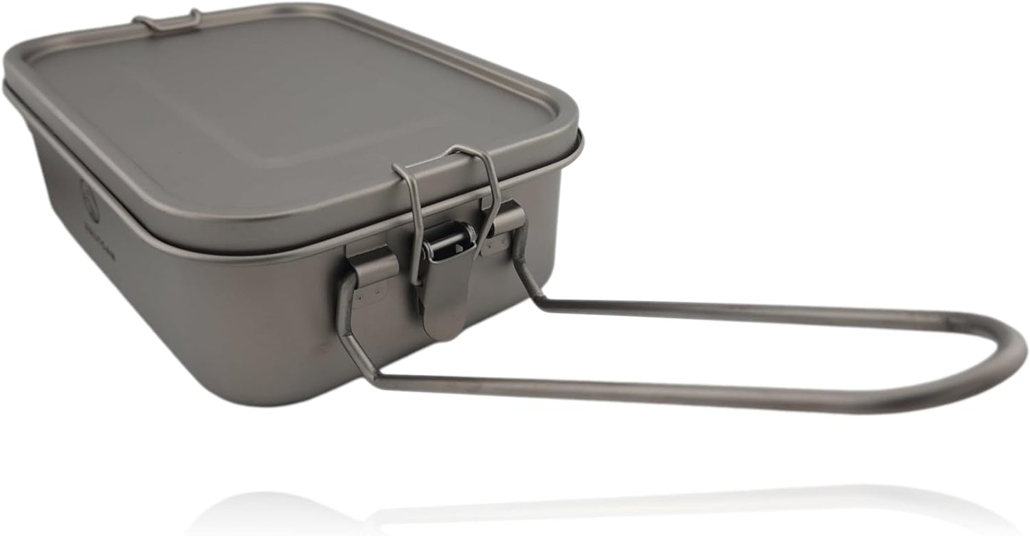 Valtcan Titan-Camping-Lunch-Bento-Box 1200 ml mit luftdichtem Deckelverschluss und Abdeckung, faltbarer Griff zum Erhitzen am Feuer, Camp-Rucksack-Behälter, 40 oz, ultraleicht, 254 g 