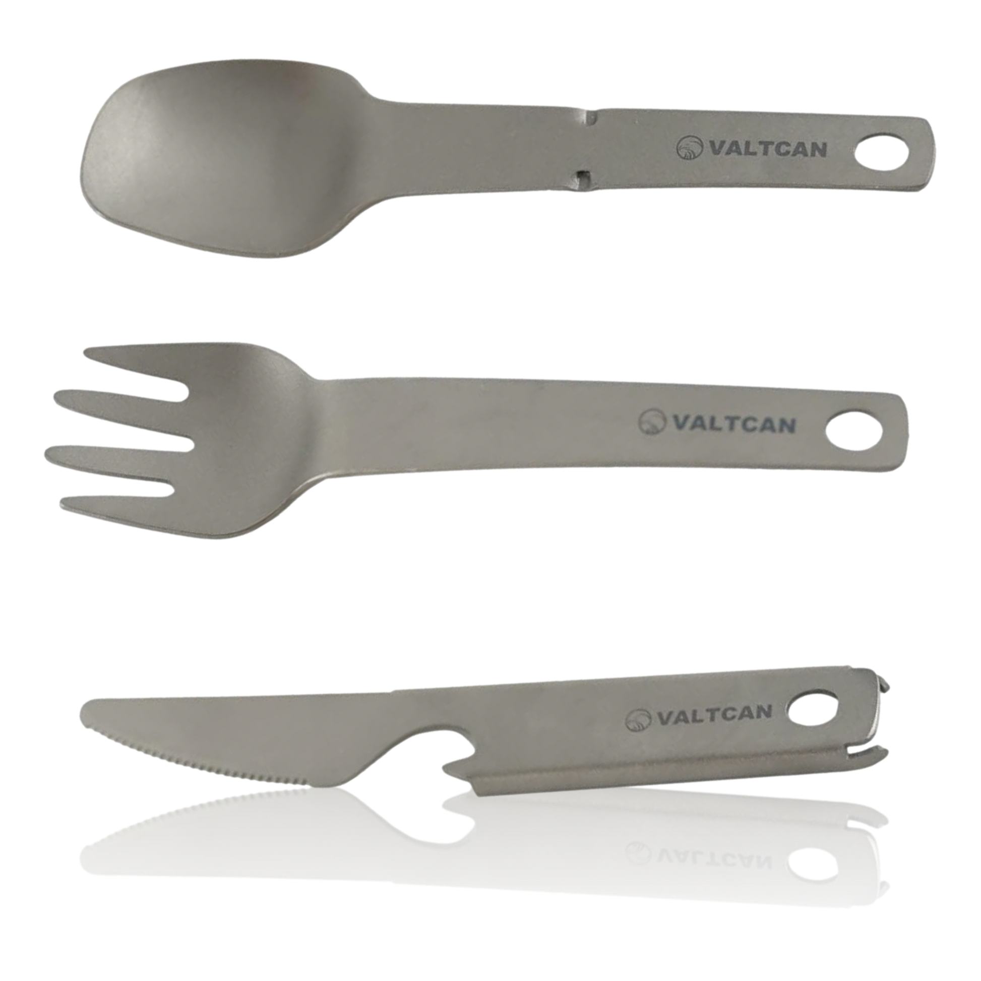 Valtcan Titanium Compact 3 Piece Utensil Fork Spoon Knife Ultralight Carry Military Design System