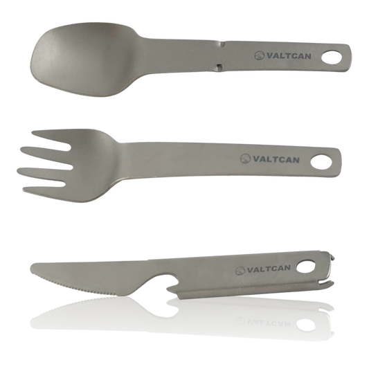 Valtcan Titanium Compact 3-teiliges Utensil, Gabel, Löffel, Messer, ultraleichtes Tragesystem, 39 g 