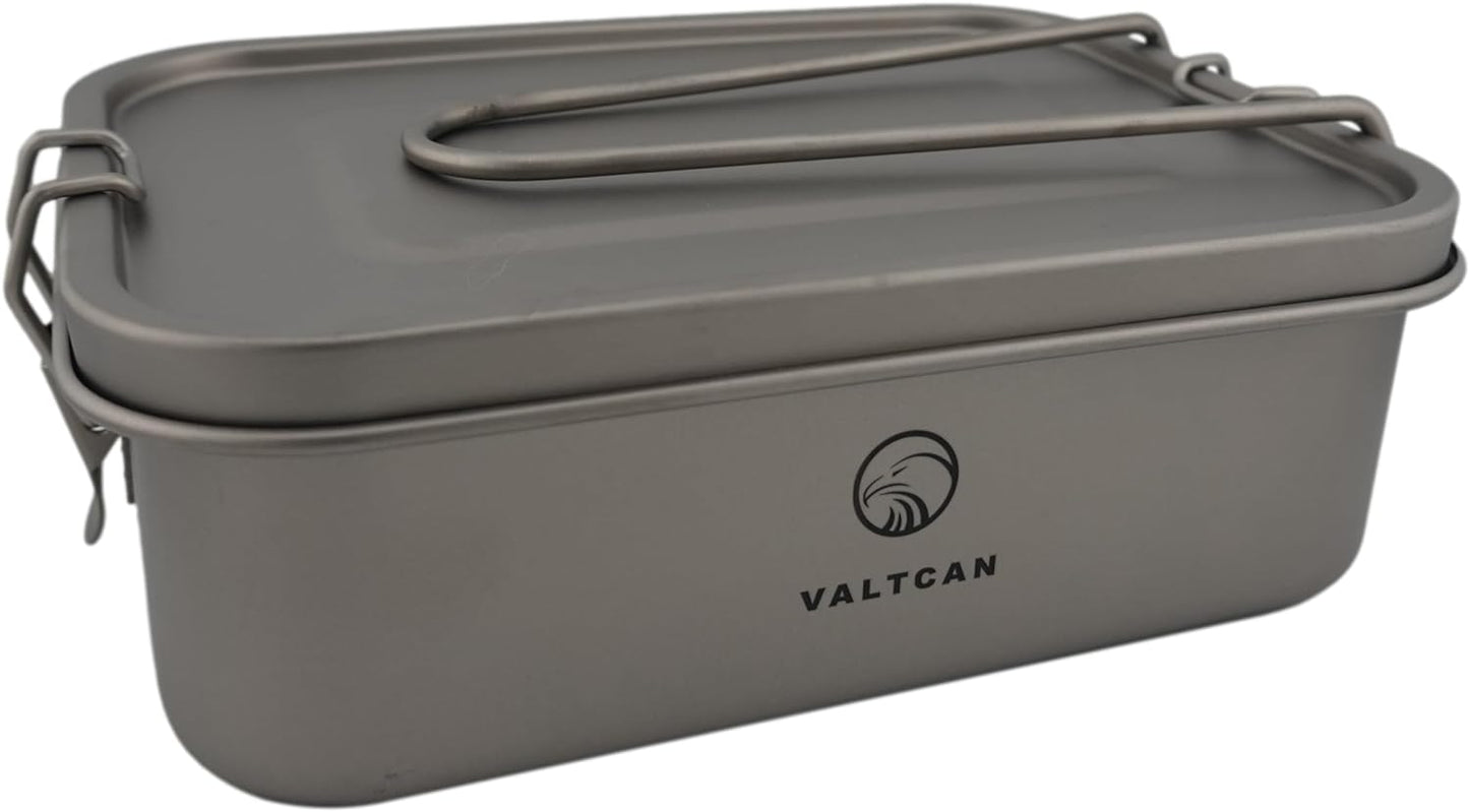 Valtcan Titanium Camping Lunch Bento Box 1200ml with Airtight Lid Seal and Cover Foldable Handle for Heating on Fire Camp Backpacking Container 40 oz Ultralight 254g