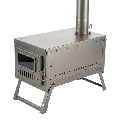 Titanium Hot Tent Stove Watch the Fire, Feel the Warmth · Dual Glass Windows · Nested Chimney · 7.9 lbs Full Titanium