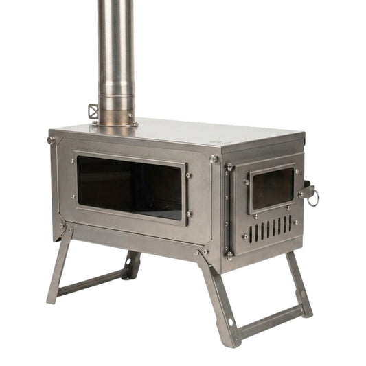 Titanium Hot Tent Stove Watch the Fire, Feel the Warmth · Dual Glass Windows · Nested Chimney · 7.9 lbs Full Titanium