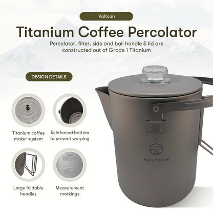 Titanium Coffee Percolator Taste Coffee, Not Metal · 1.5L · 6 Cups · 395g Ultralight