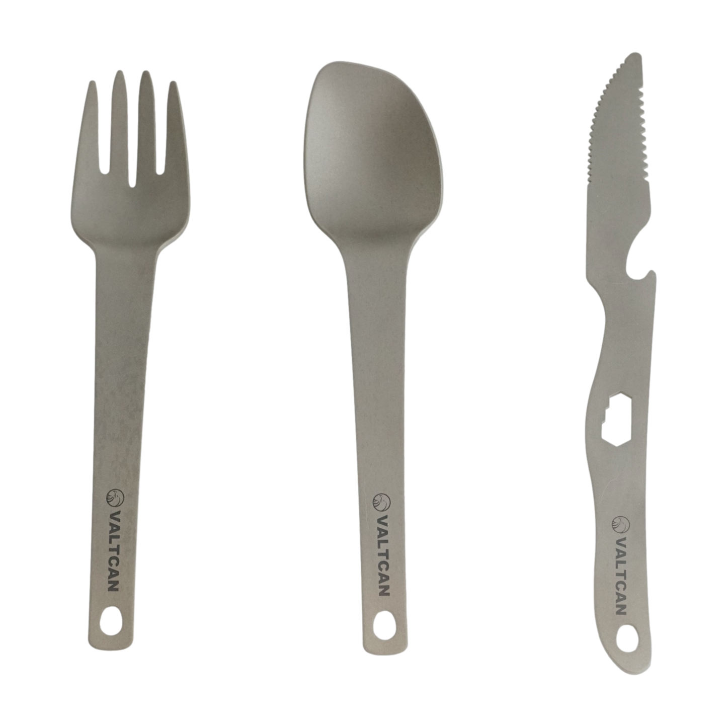 Valtcan Titanium 3-teiliges Utensil, Gabel, Löffel, Messer, ultrakompaktes Tragedesign-System, 63 g 