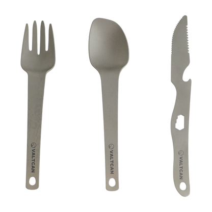 Valtcan Titanium 3 Piece Utensil Fork Spoon Knife Ultra Compact Carry Design System 63g