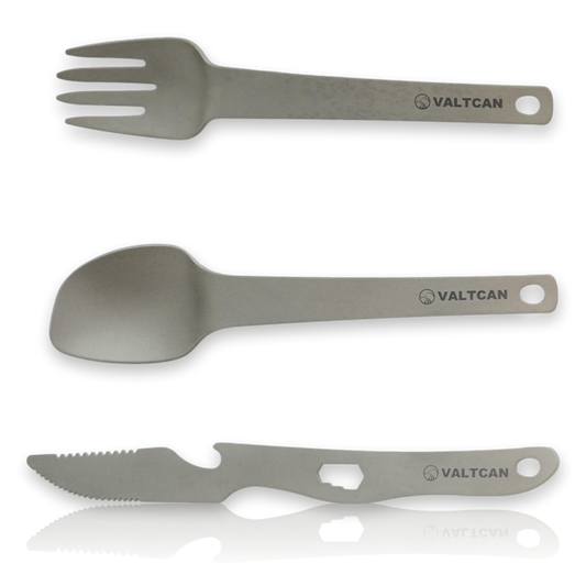 Valtcan Titanium 3 Piece Utensil Fork Spoon Knife Ultra Compact Carry Design System 63g