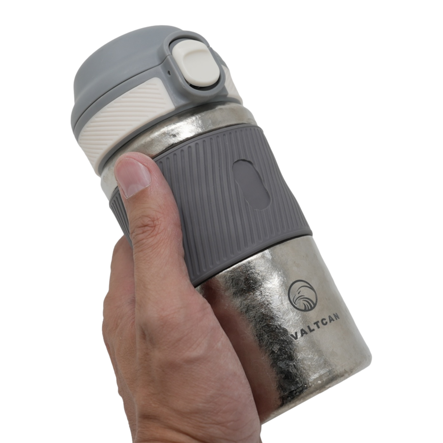 Valtcan Titanium 12oz Double Wall Water Bottle Thermos, Keeps Drinks Shakes Lattes Teas Hot and Cold, 380ml Hand Grip, Pop Lock Cap