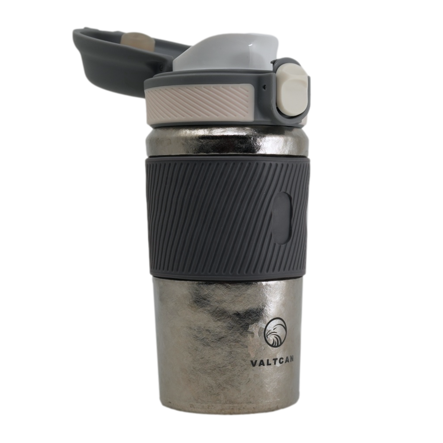 Valtcan Titanium 12oz Double Wall Water Bottle Thermos, Keeps Drinks Shakes Lattes Teas Hot and Cold, 380ml Hand Grip, Pop Lock Cap