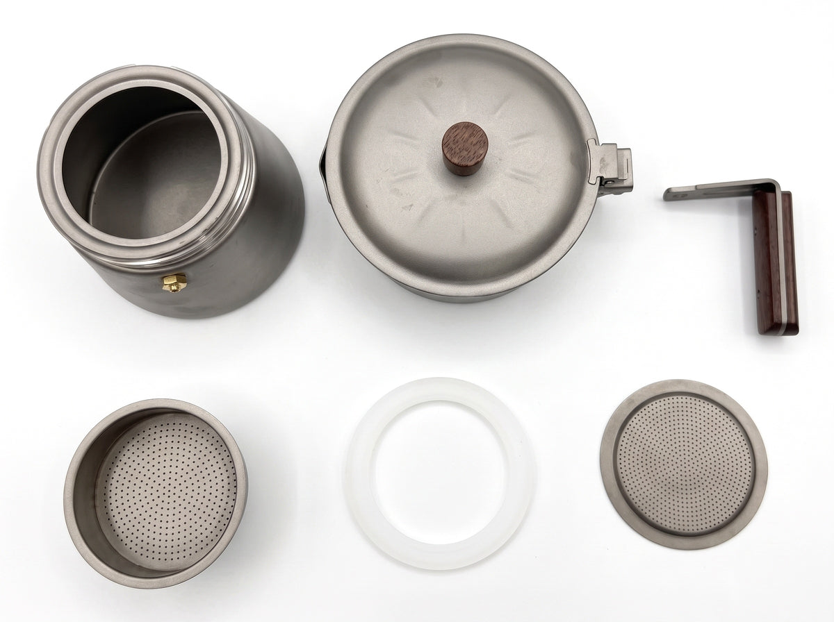 Pre-ORDER Ships November 2026: Titanium Moka Pot The Last One You Will Buy · 250ml · 4 Cups · 415g