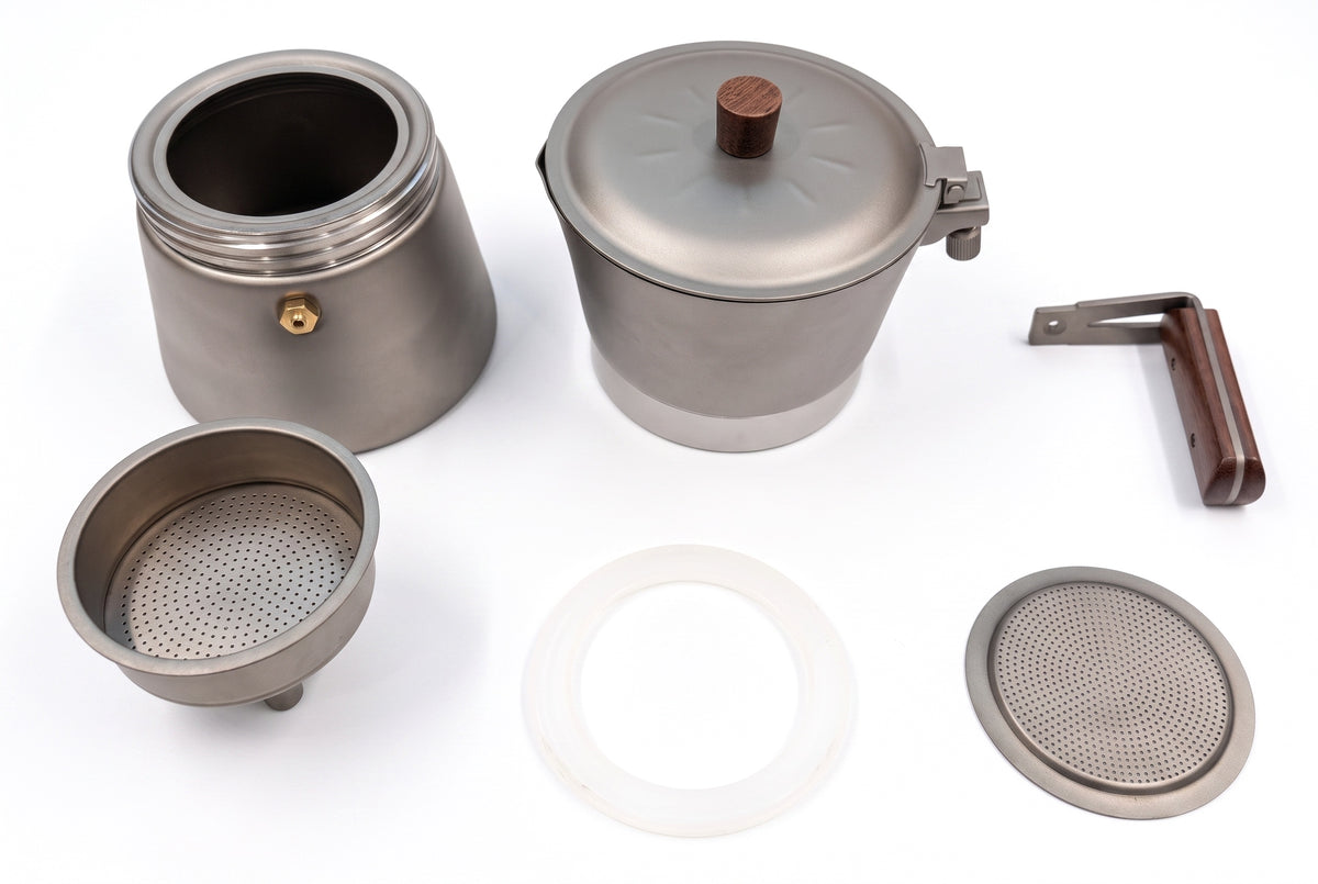 Pre-ORDER Ships November 2026: Titanium Moka Pot The Last One You Will Buy · 250ml · 4 Cups · 415g
