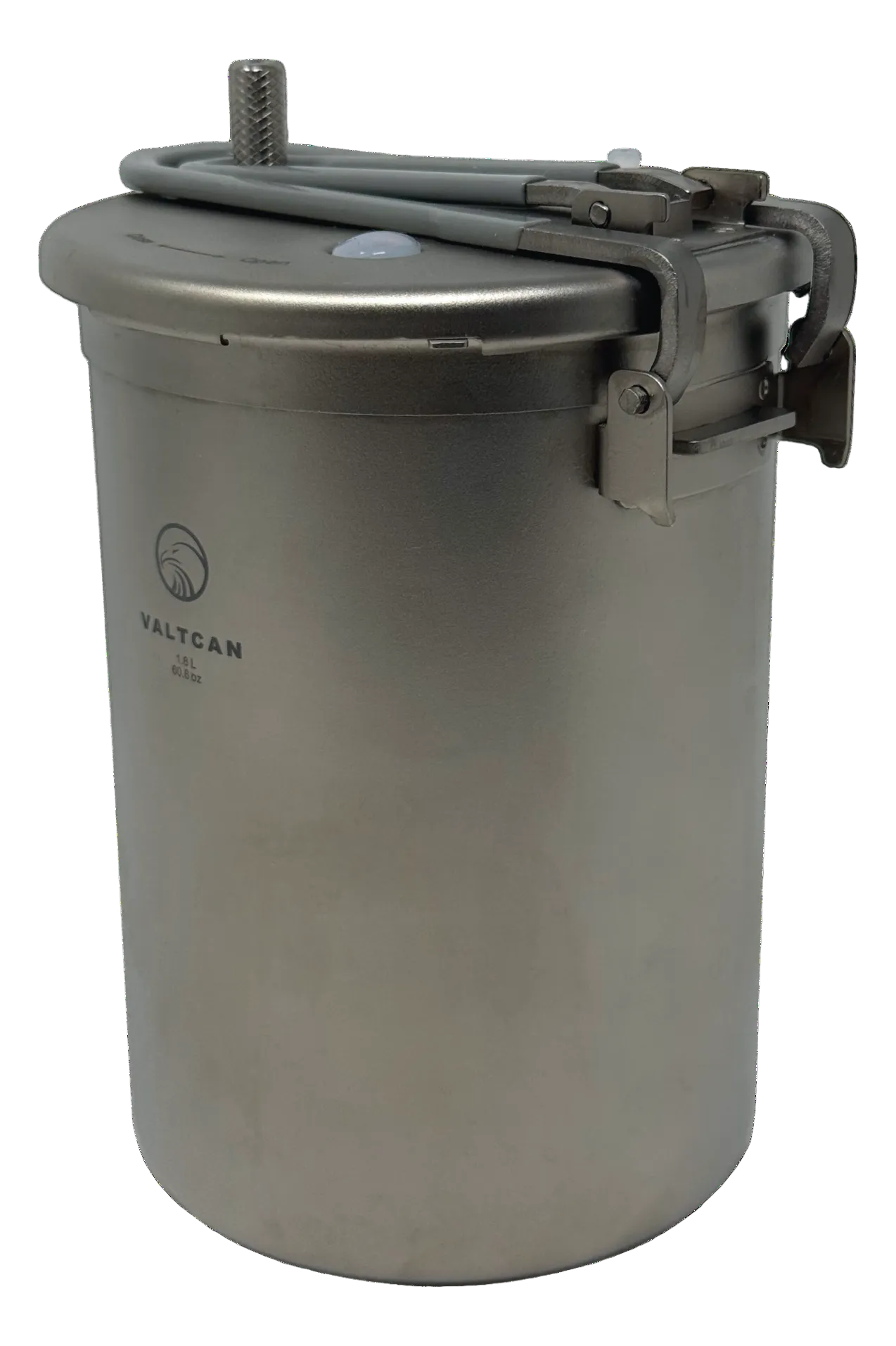 Valtcan 1800ml titanium pressure cooker  pot with lid locked and folded handles on a white background