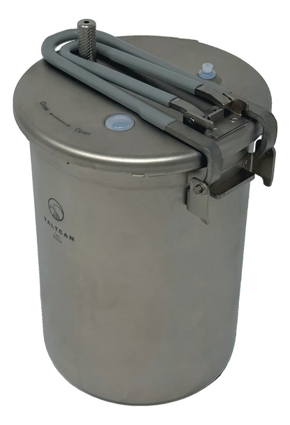 Valtcan Titanium pressure cooker with a lid and handle in closed position on a white background