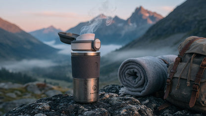 Valtcan Titanium Coffee Mug 12oz Grade 1 Pure Titanium, PFAS-Free, Vacuum Insulated, No Metallic Taste, Leak-Proof Flip Lid