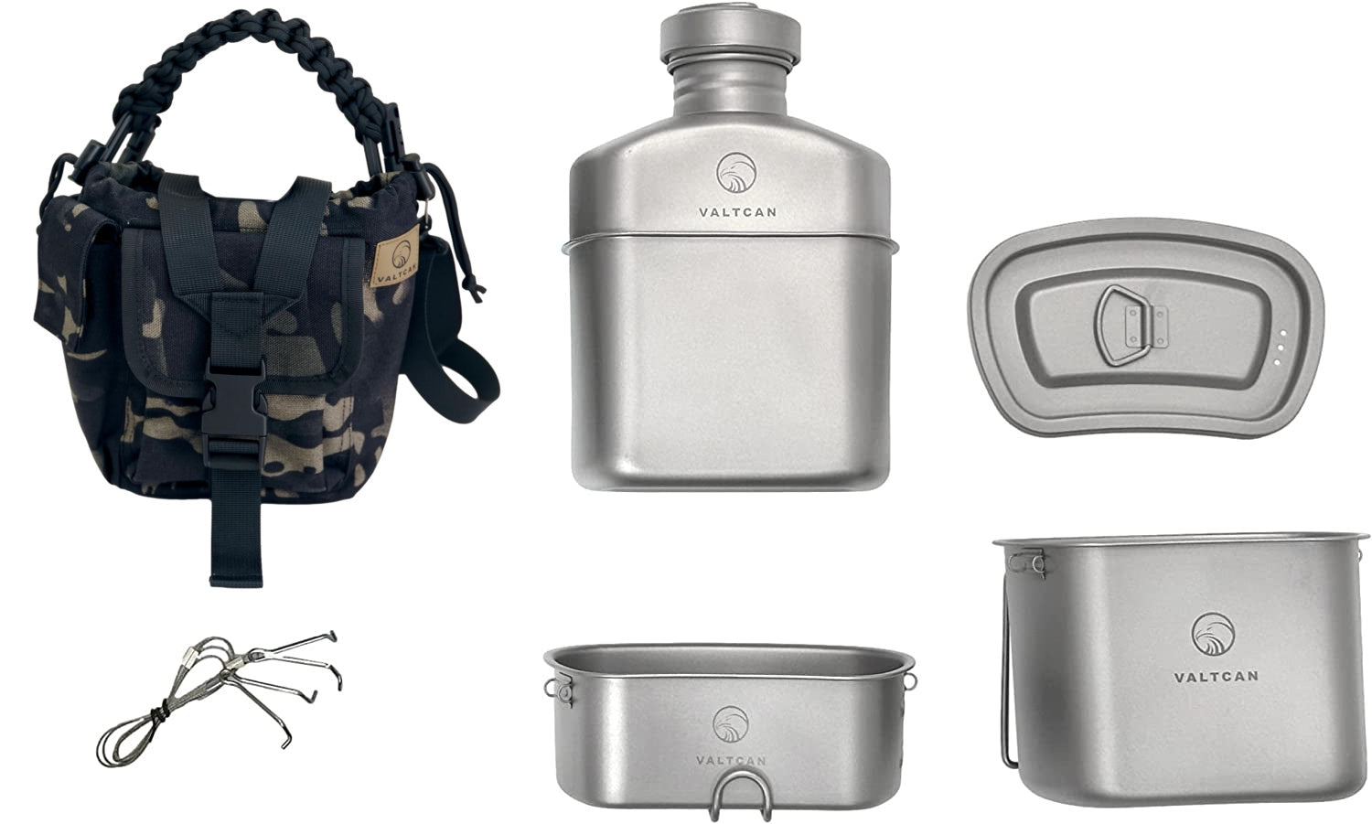 Valtcan Titanium Canteen Military Mess Kit 1100ml 37oz Capacity with 750ml and 400ml Cookware Cups