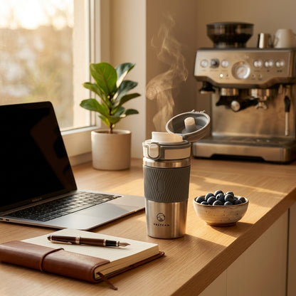 Valtcan Titanium Coffee Mug 12oz Grade 1 Pure Titanium, PFAS-Free, Vacuum Insulated, No Metallic Taste, Leak-Proof Flip Lid
