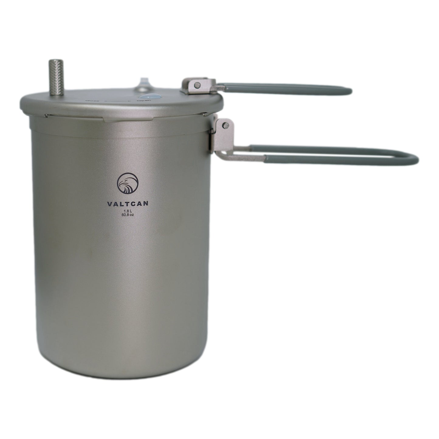 Valtcan titanium pressure cooker with lid locked and handles unfolded