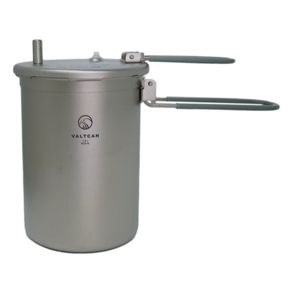 Valtcan titanium pressure cooker with lid locked and handles unfolded