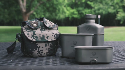 Valtcan Titanium EndurePro Canteen with Mess kit Water Bottle Set Hydrate for Survival 1.1L, 750ml, 400ml 350g