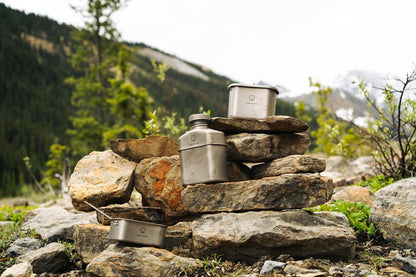 Valtcan Titanium EndurePro Canteen with Mess kit Water Bottle Set Hydrate for Survival 1.1L, 750ml, 400ml 350g