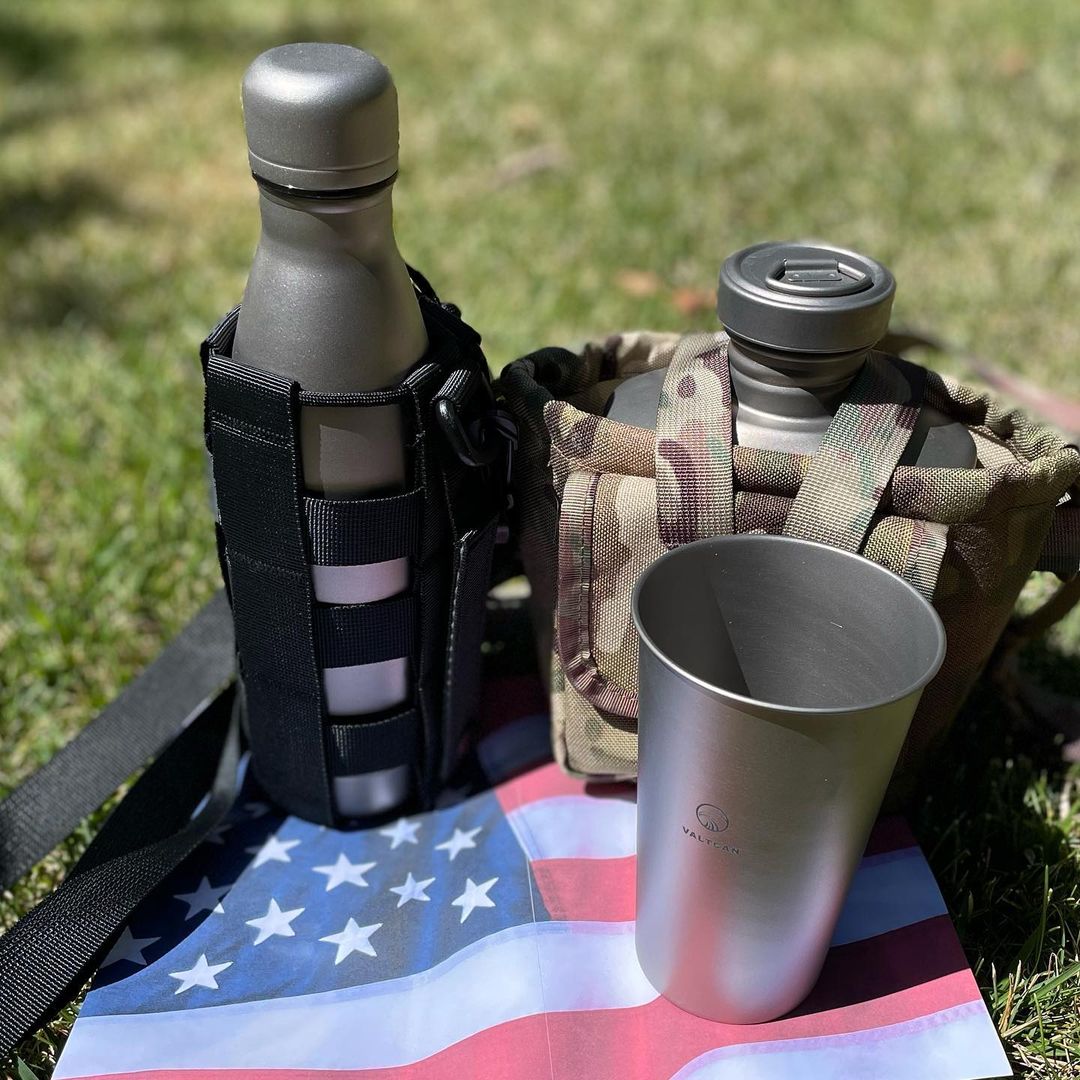 Valtcan Titanium Water Bottle 680ml 2023 Military Design with Carry Case 23oz Capacity for Biking Hiking Single Wall