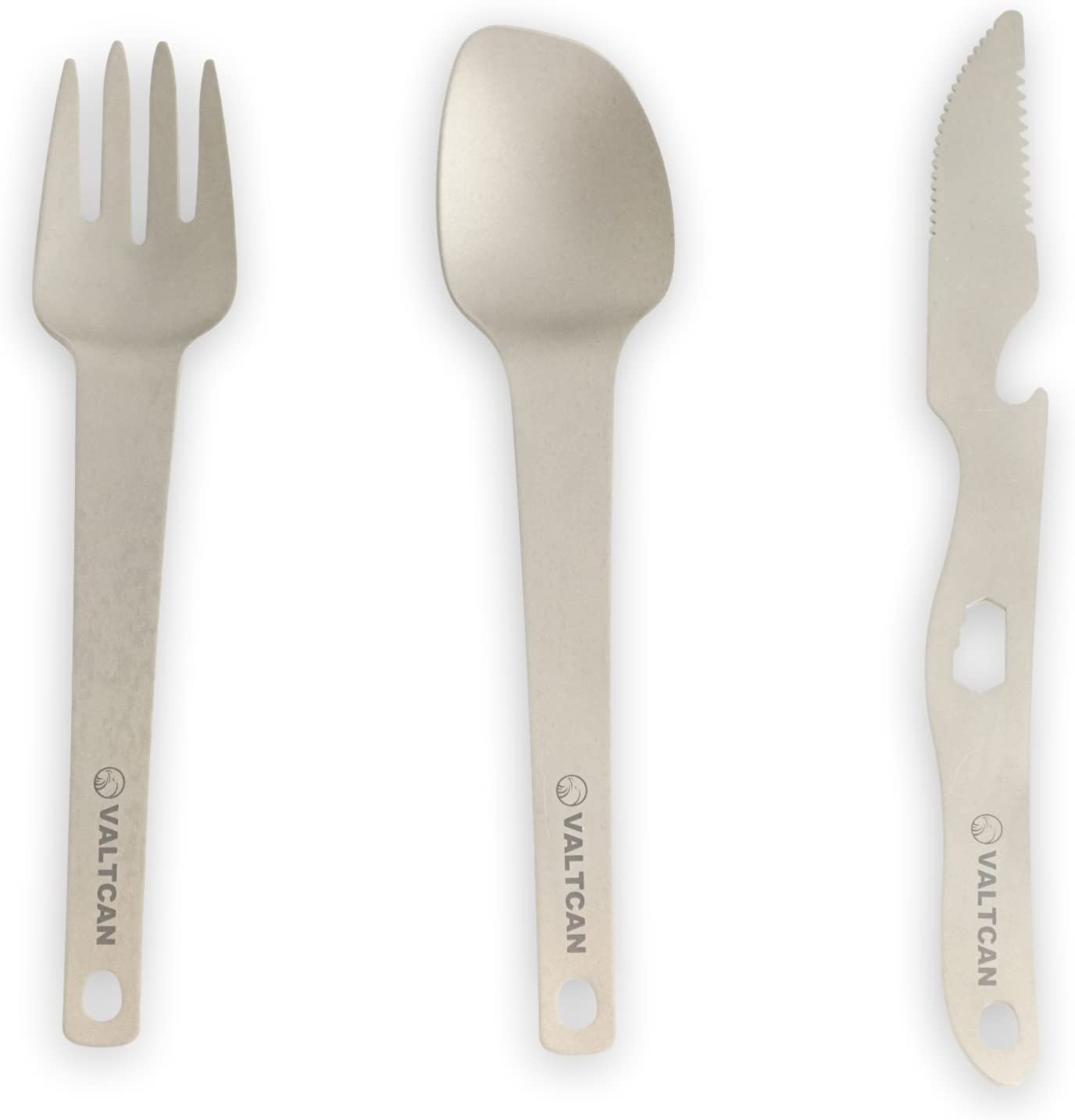 Valtcan Titanium 3-teiliges Utensil, Gabel, Löffel, Messer, ultrakompaktes Tragedesign-System, 63 g 