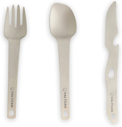 Valtcan Titanium 3 Piece Utensil Fork Spoon Knife Ultra Compact Carry Design System 63g