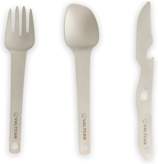 Valtcan Titanium 3 Piece Utensil Fork Spoon Knife Ultra Compact Carry Design System