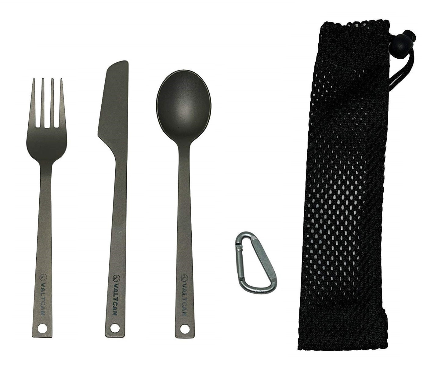 Valtcan 3 Piece Titanium Camping Flatware Fork Spoon Solid Set