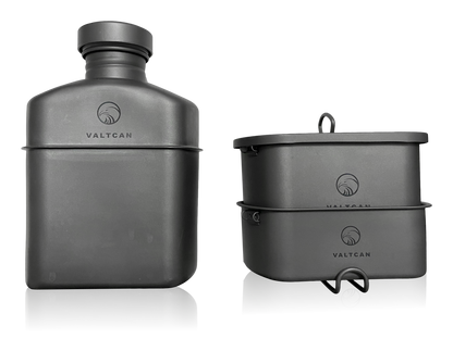 Valtcan Titanium EndurePro Canteen with Mess kit Water Bottle Set Hydrate for Survival 1.1L, 750ml, 400ml 350g
