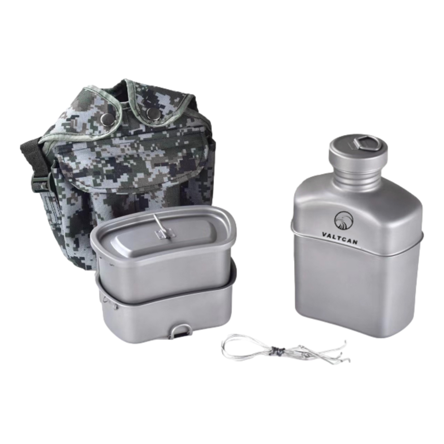 Valtcan Titanium EndurePro Canteen with Mess kit Water Bottle Set Hydrate for Survival 1.1L, 750ml, 400ml Lunchbox cup with lid and Carrying Case 350g